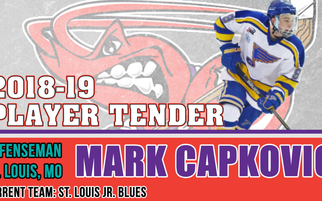Mudbugs Tender Mark Capkovic for 2018-19 Season